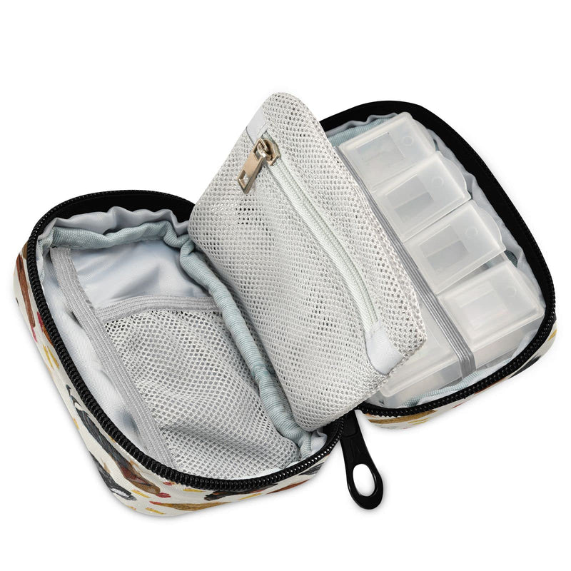 Hens Roosters Chickens Set Pill Organizer Case 7 Day Rustic Travel Pill Box with Zipper Portable Small Weekly Vitamin Medicine Supplement Holder Pouch Bag