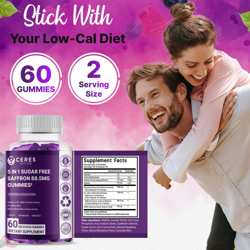 [Australia] - Premium Saffron Extract 88.5mg** Gummy - Appetite Control, Eye Support, Boost Energy & Heart Health NON-GMO – Gluten Free – Vegan Friendly- Sugar-Free Antioxidant Boost - Premium Quality - 60 Gummies 