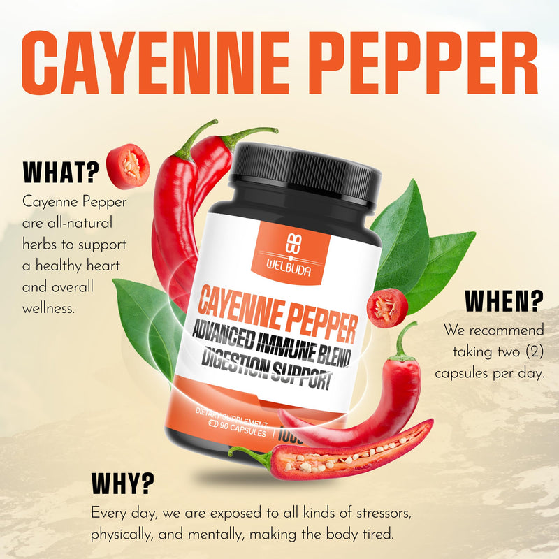 [Australia] - 1000mg Cayenne Pepper Capsules with Elderberry, Echinacea, Berberine HCI & More - Support Digestion Health, Healthy Heart & Immune System - 90 Veggie Capsules 90 Count (Pack of 1) 