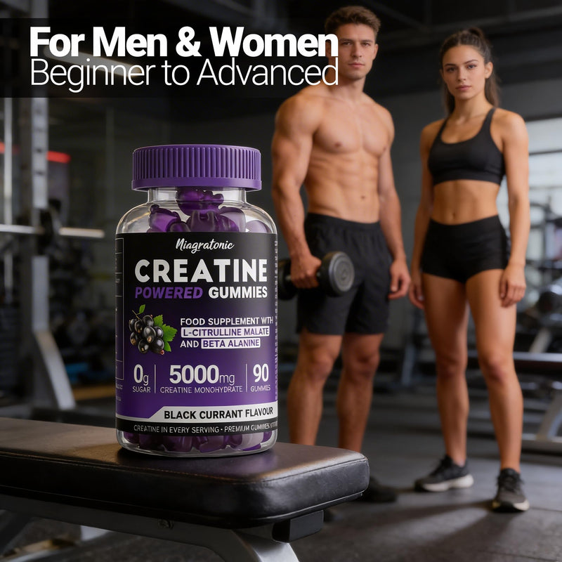 Creatine Gummies 5000mg High Strength | Creatine Monohydrate with L-Citrulline Malate & Beta-Alanine | 90 Sugar Free Vegan Gummies | 30 Day Supply | Blackcurrant Flavour