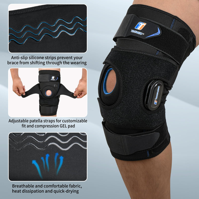 Knee Brace for Men & Women, Pull on Hinged Knee Support with Side Stabilizers and GEL Patella, X-Straps Fixing, Knee Braces for Knee Pain, Meniscus Tear, ACL, PCL, MCL, Arthritis, Right Left Leg Brace Large Black New
