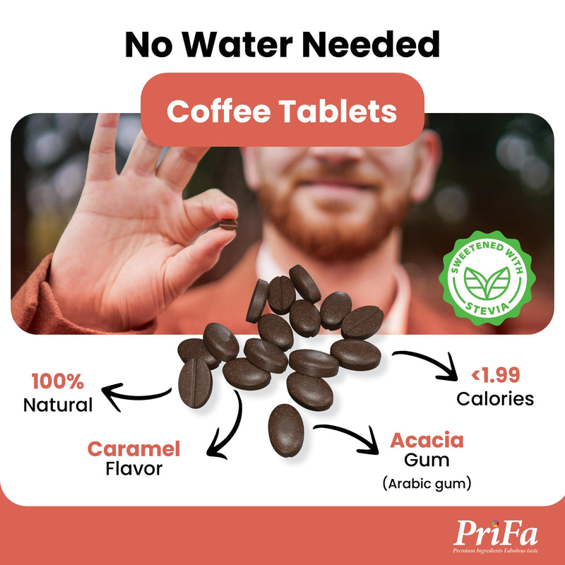 [Australia] - PriFa Caramel Coffee Tablets ‚Äì Sweetened with Stevia, Rich & Buttery Flavor, Instant Coffee On-The-Go, Portable Caffeine Boost ‚Äì 15mg Caffeine, 25 Tablets 