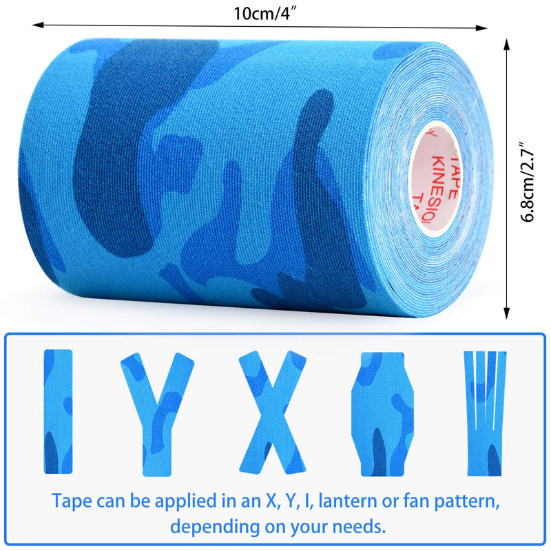 [Australia] - 3 Rolls Kinesiology Tape, Waterproof Elastic Kinesiology Athletic Tape Supports & Protects Muscles, Knees, Shoulders & Plantar Fasciitis, Latex Free Cotton Tape Hypoallergenic - Blue Camo 4in 5.5yd 