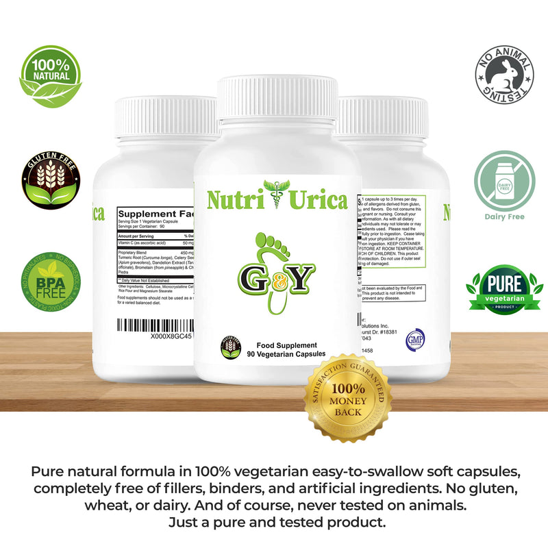NutriUrica - Uric Acid Support with 6 Key Ingredients - 500 mg 90 Vegetarian Capsules