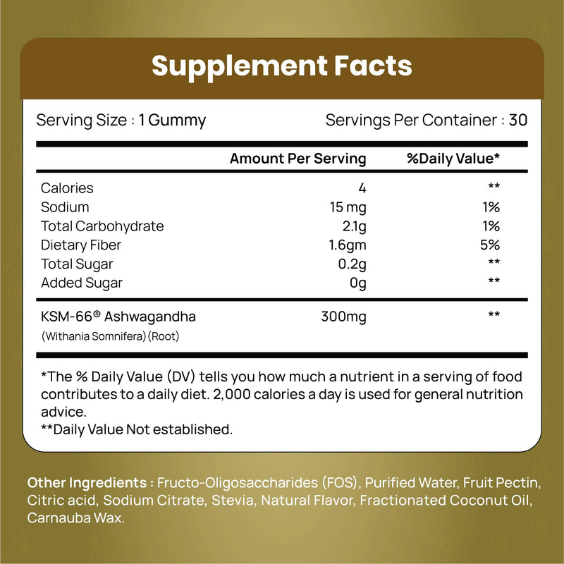 Ashwagandha Gummy - 30 Count - Mixed Berry, KSM-66, Vegan, Plant Based, Non-GMO, Gluten-Free, Gelatin Free, No Added Sugar