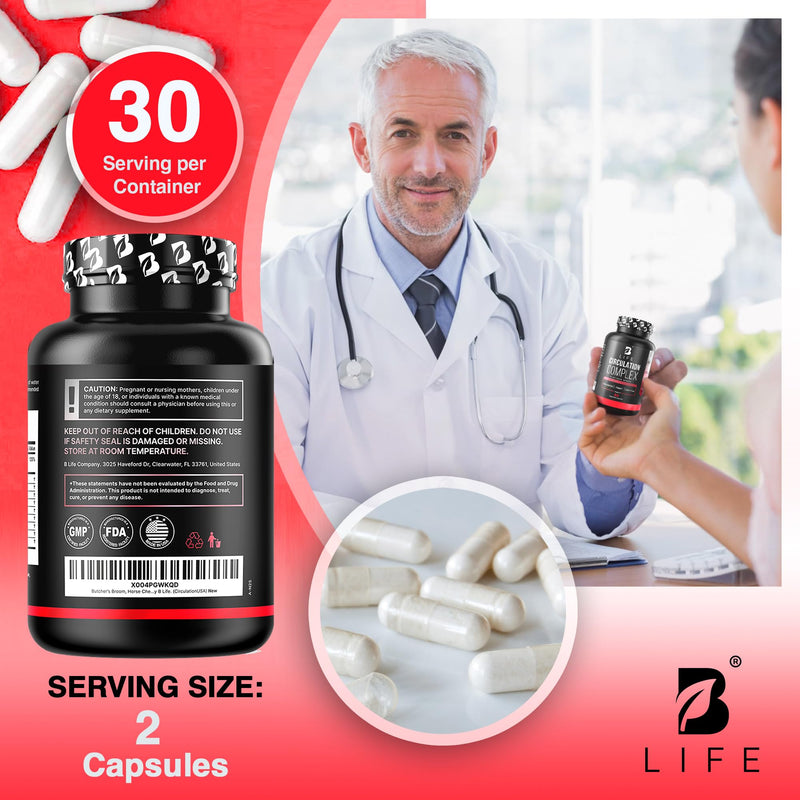 [Australia] - Circulation Support Supplement for Vein & Artery Health | Vascular Support with L-Arginine, Horse Chestnut & Butcher‚Äôs Broom | Promotes Healthy Leg Circulation & Vein Function | 60 Capsules 60 Count (Pack of 1) 