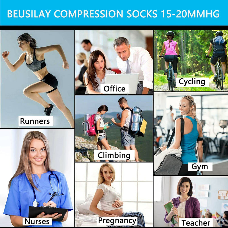 [Australia] - 8 pairs of compression stockings for women and men, compression socks, support stockings (15-20 mmHg) for running, travel, sports, flights, pregnancy, maternity, cycling, nurses S-M Assortment 01 (8 pairs) 