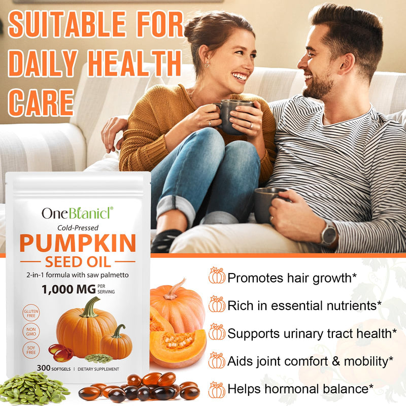 [Australia] - Pumpkin Seed Oil with Saw Palmetto 2-in-1 Formula 300 Softgels, Cold Pressed, Pure Virgin Oil, Supports Hair, Urinary, Bladder & Prostate Health, Non-GMO 