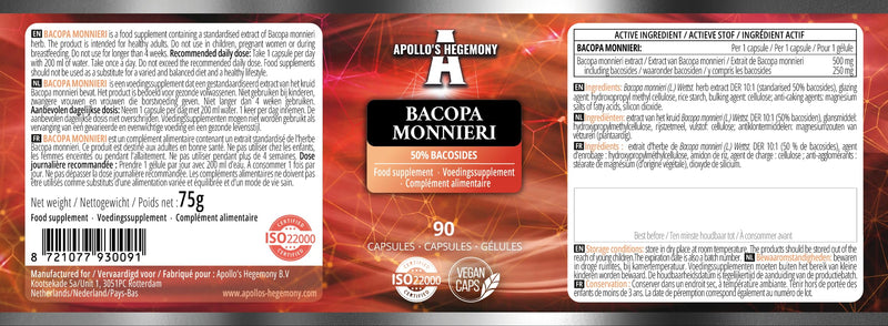 Bacopa Monnieri Extract 500mg, High Strength Brahmi Extract (50% Bacosides), 90 Vegan Capsules, 3 Months Supply, Herbal Supplements for Enhanced Mental Clarity and Focus by Apollo's Hegemony