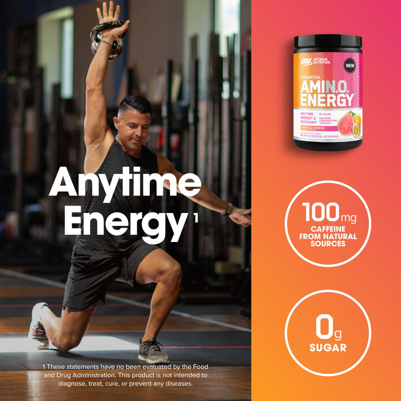 [Australia] - Optimum Nutrition NEW Flavor Amino Energy - Pre Workout with Green Tea, BCAA, Amino Acids, Keto Friendly, Green Coffee Extract, Energy Powder - Tropical Sunrise, 30 Servings (Packaging May Vary) 30 Servings (Pack of 1) 