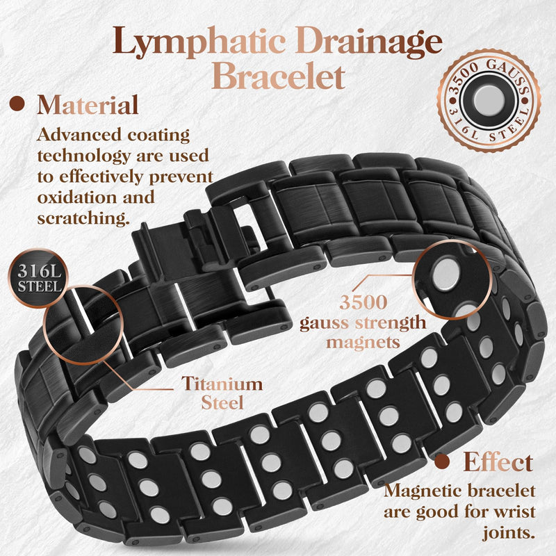 [Australia] - Mahnco Copper Bracelet for Men with Triple-Row Strong Magnets Magnetic Bracelets & Lymphatic Drainage Ring Set with Adjustable Sizing Tool, Magnetic Jewelry Gift (Black) Black-3X 