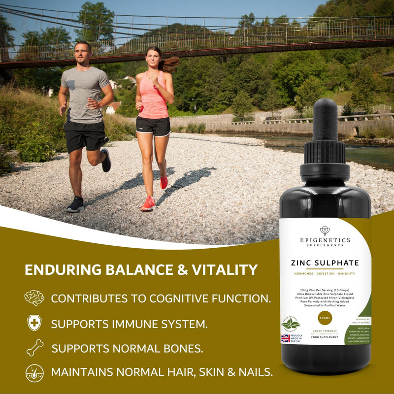 Zinc Sulphate 100ml Liquid Supplement Drops | 4 Months Supply, 133 Servings Per Bottle. No Sugar or Artificial Additives | 100% RI per Serving | UK Made & Vegan
