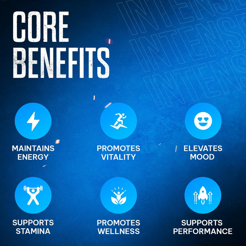 Intense Blue 30 Tablets - Supplement for Men - Natural Vitality & Confidence Support - Korean Ginseng, Tribulus Terrestris - Made in The UK 30 count (Pack of 1)