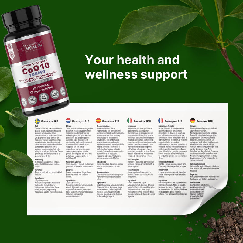 The Intelligent Health CoQ10 Supplement, Fermented Coenzyme Q10 Ubiquinone for Women & Men, Easy to Swallow 100mg 120 Vegetarian Softgels