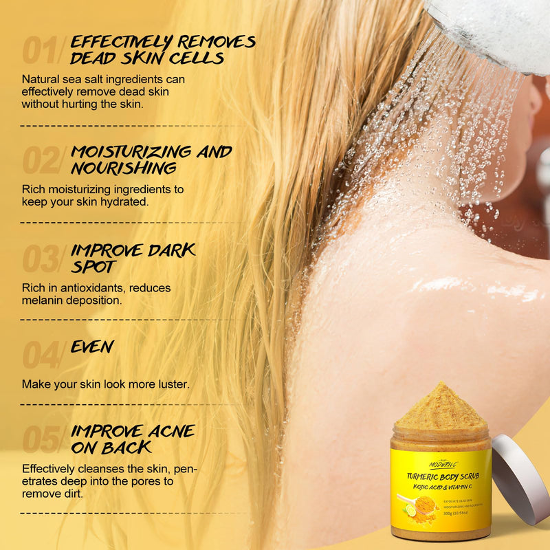 [Australia] - POP MODERN.C Turmeric and Vitamin C Body Scrub Remove Dead Skin Improve Dark Spots Acne Natural Organic Exfoliating Deep Cleansing Exfoliator for Body Butt Bikini Area Body Care with Loofah 