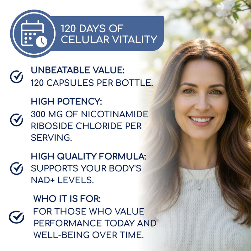 NAD+ Supplement with Nicotinamide Riboside (Niacin) - 4 Month Supply (120 Capsules) - Energy, Cellular & Healthy Aging Support - 300 mg per Serving - Vegan, Non-GMO, GMP Certified NAD+