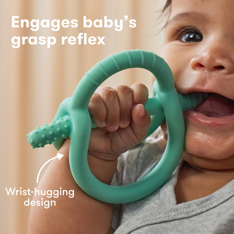 [Australia] - Frida Baby Get-A-Grip BabyTeether for Teething Relief | 100% Food-Grade Silicone Teething Toys for Baby 0-6, 12, 18 Months Infant, BPA-Free, PVC-Free | Teal Muted Teal 
