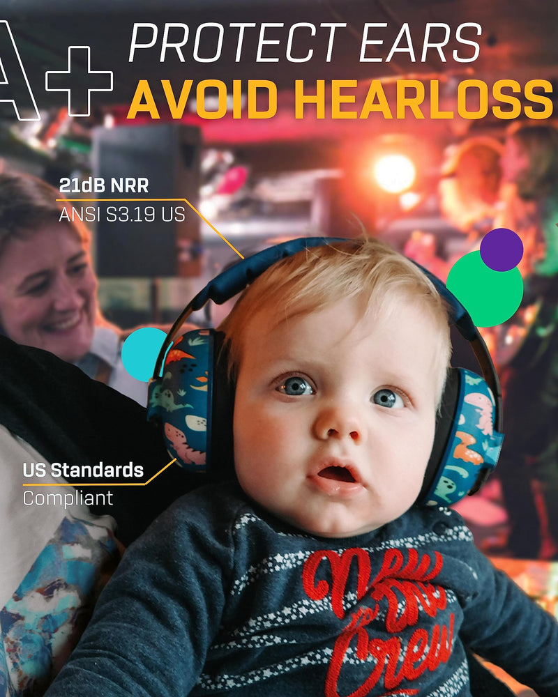 [Australia] - Vanderfields Baby Ear Protection Noise Cancelling Headphones for Babies, Toddlers, Infants 3 months to 2 years Dinosaur Club 