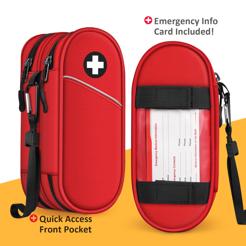 [Australia] - SITHON EpiPen Medical Carrying Case, Portable Double Layer Emergency Bag Insulated Medicine Bag Organizer for 2 EpiPens, Asthma Inhaler, Anti-Histamine, Auvi-Q, Allergy Medicine Essentials Red 