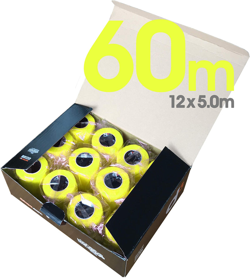 d3 Cohesive Bandage Compression Football Sock Wrap Shinguard Ankle Strapping Neon Yellow 75mm x 5 metres (12 Rolls) Sports Wrist Pet & Vet Wrap Joint Support 12 Rolls
