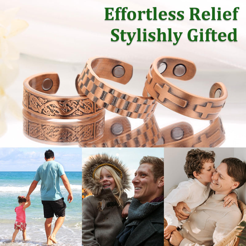 [Australia] - 3 Copper Rings for Men Women, 99.9% Pure Copper Magnetic Rings, Adjustable copper095 