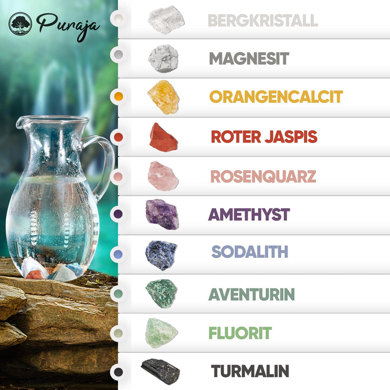 [Australia] - PURAJA All in One Gemstone Set | Put together all water stone mixtures yourself One piece of each of the 10 most popular water and healing stones | 100% natural stones 300g 