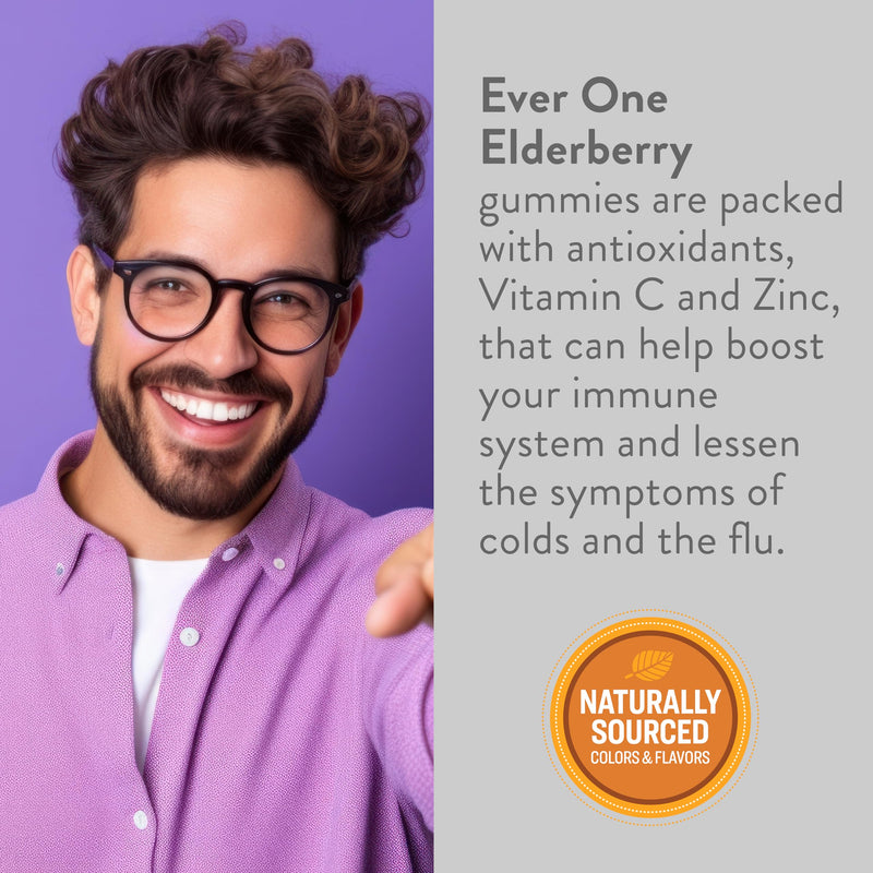 Ever One Sambucus Elderberry Gummies for Adults with Vitamin C and Zinc | Immune Support Supplement - Vegan, Gelatin Free, Gluten Free, GMO Free-Berry Flavored, Black Elderberry Immune Gummy Vitamins