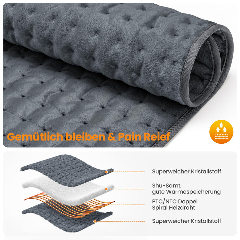 [Australia] - MYCARBON heating pad back 92x50cm heat pad with 6 heat settings 4 timer settings washable electric blanket with automatic switch-off for shoulder neck stomach gray 