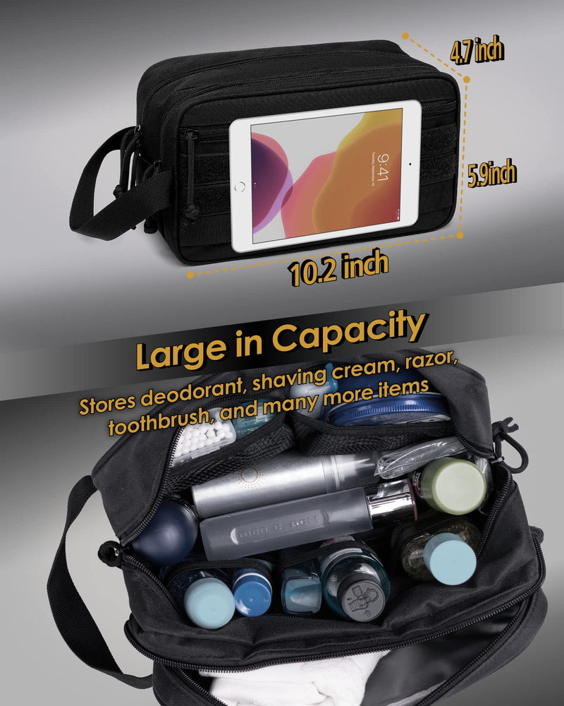 TACTICISM Black Toiletry Bag for Men and Black Camo Dopp Kit, Bundle Sales