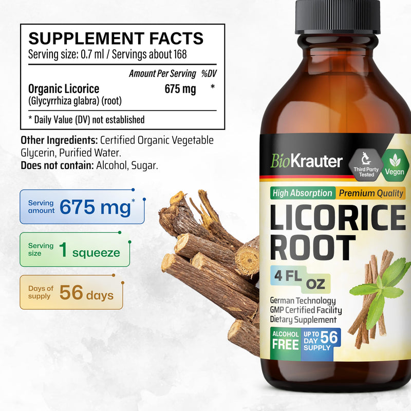 [Australia] - Licorice Root Tincture - Organic Licorice Root Extract for Digestion Health Support - High Bioavailability Formula - Alcohol and Sugar Free - Vegan Drops 4 Fl.Oz. 4 Fl Oz (Pack of 1) 
