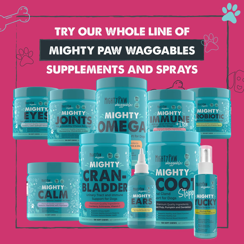 Mighty Paw Waggables Cran-Bladder (Made in The USA) | Cranberry Supplement for Dogs, Cranberry Chews for Urinary Tract Health. Kidney, & Bladder Support. Antioxidant Immune Health (120 Count) - PawsPlanet Australia