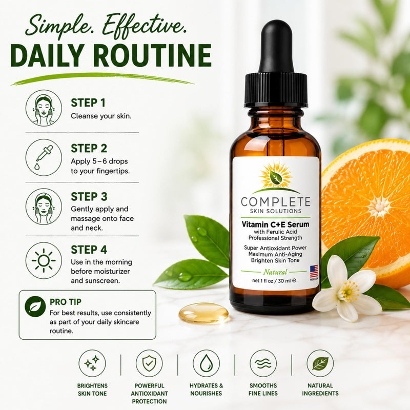 Natural Vitamin C E Serum with Ferulic Acid 1 oz | Hyaluronic Acid