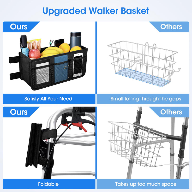 [Australia] - Upgrade Dotday Walker Basket Walker Bag Water Cup Holder, Foldable Walker Storage Bag with Big Capacity & Never Tipping Over, Best Gift for Family - Black (Not Fit Rollator Walkers) 