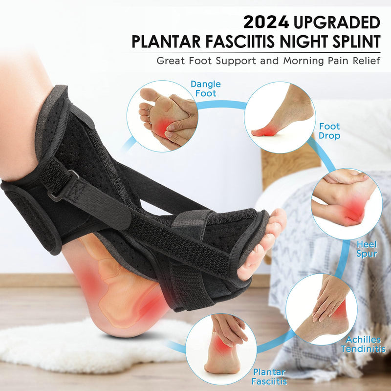 Plantar Fasciitis Night Splint: Upgraded Brace with Soft Memory Foam Pad | Ankle Brace for Plantar Fasciitis Relief Achilles Tendonitis Relief Foot Drop Heel Arch Pain Black Black-1pack