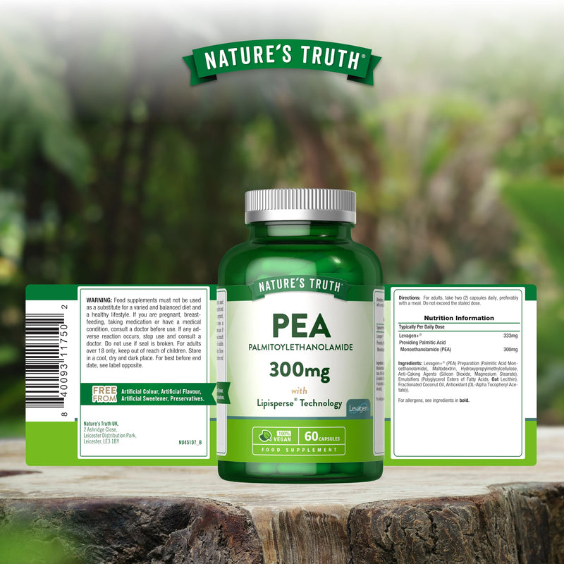 Palmitoylethanolamide Pea Supplement | Levagen Plus Pea 300mg | 60 Vegan Capsules | Nature's Truth