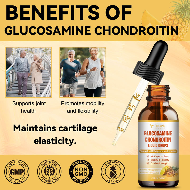 Totaria (2 Packs) Glucosamine Chondroitin MSM Support Joint Health - Chondroitin Sulfate Supplement Turmeric, Quercetin, Bromelain, MSM Oil 2 Fl Oz (Pack of 2)
