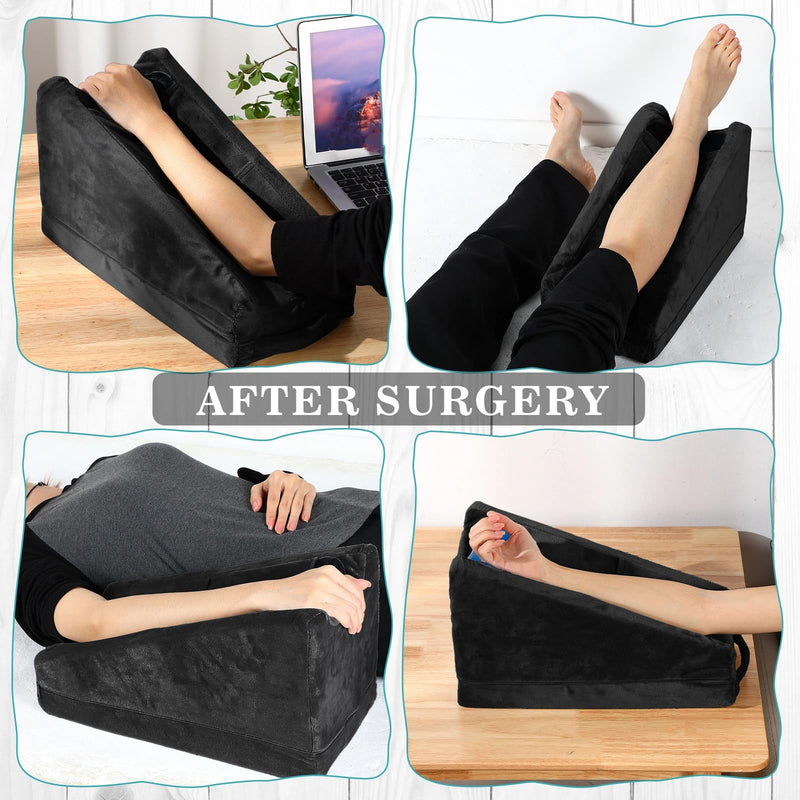 [Australia] - Buryeah Arm Elevation Pillow with 2 Pockets, Soft Ergonomic Support Pillow for Elbow Rest Wedge Broken Arm Gifts with High Density Foam for Recovery Sleeping(Black) Black 