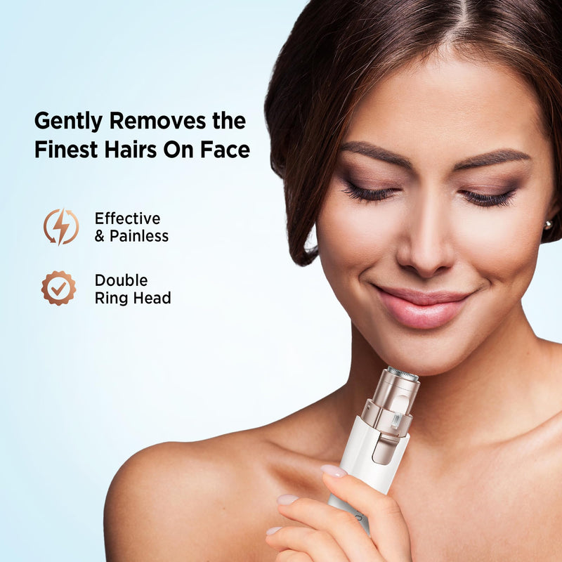 [Australia] - Facial Hair Remover for Women - 2 in 1 Eyebrow Trimmer and Rechargeable Eyebrow Razor - Hair Removal Device for Eyebrows Peach Fuzz Lips Arms with Light (Pearl White) Pearl White 