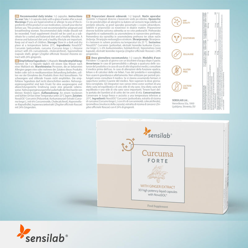 Turmeric Capsules High Strength | 1000 mg with Vitamin D3 and Ginger | 185x Higher bioavailability | Turmeric Supplement | 60 Capsules by Sensilab