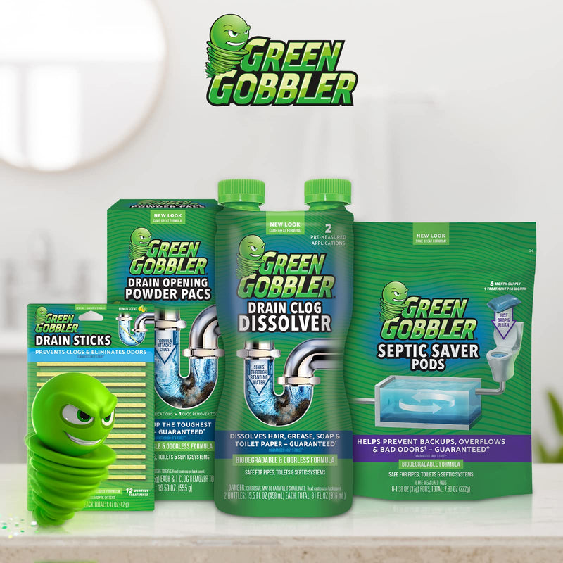 [Australia] - Green Gobbler Drain Cleaner & Deodorizer FRESH SCENT Sticks for Toilet Tanks, Sinks, Bathtub Drains, Washing Machine Drains and Garbage Disposals - 24 Pieces 12 Count (Pack of 2) 