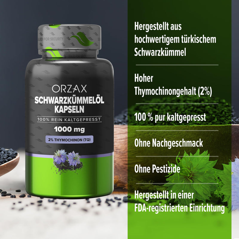 [Australia] - Orzax black cumin oil capsules - 1000mg with 20mg thymoquinone per daily dose (original Nigella sativa) - Turkish - 90 capsules - natural & cold pressed, laboratory tested 