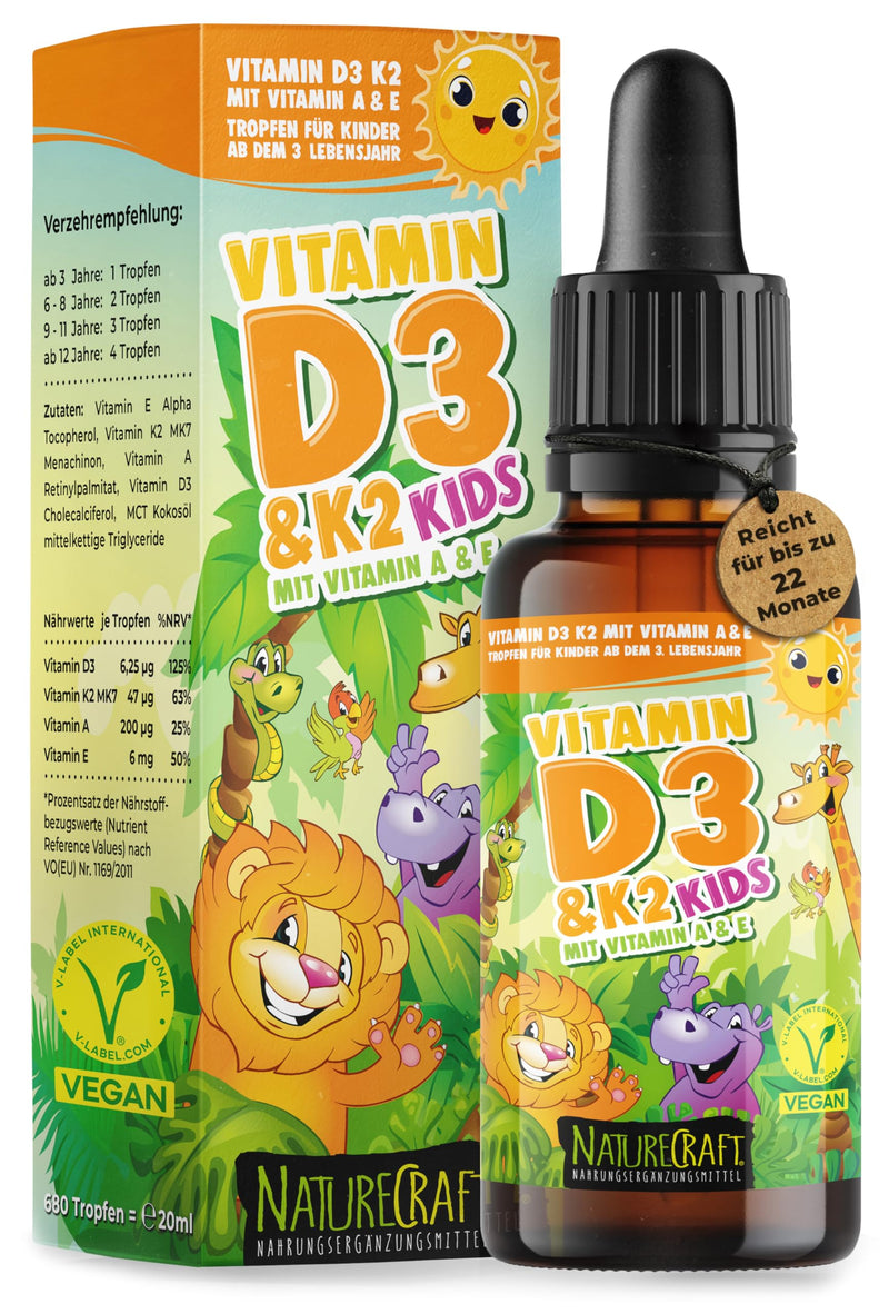 [Australia] - Vitamin D3+K2 KIDS with vitamin A & E, vegan - dosed for children from the age of 3 to adulthood - for the whole family - neutral in taste (20ml = approx. 6 to max. 22 month supply) 