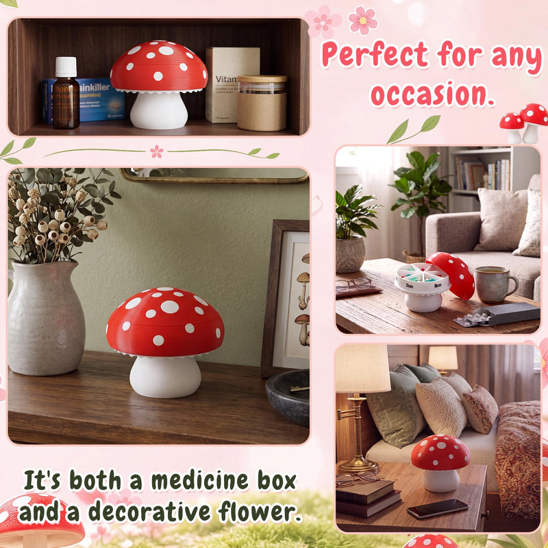 Mifoci 3D Printed Mushroom Pill Organizer Large Weekly Pill Case Mushroom Cute Decorative Medicine Box 7 Day Medication Container for Fish Oil Vitamins Supplements 4 Inch
