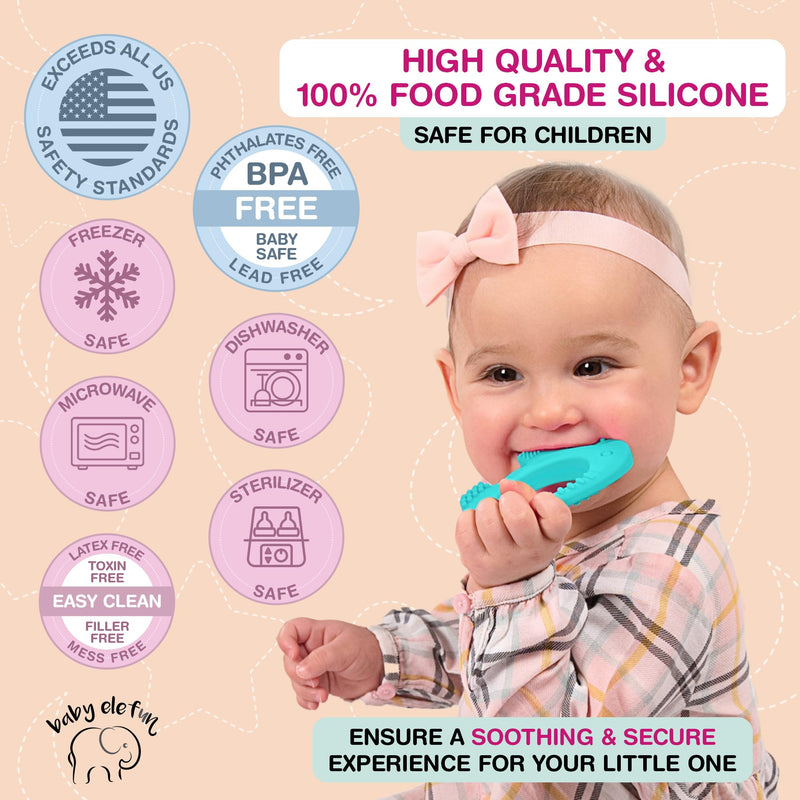[Australia] - Teething Toys for Babies Age 0 to 12 Months - Baby Elefun 5X Pain Relief Smart Teether - Zero Developmental Delay Silicone Baby Teething Toy Ring - Cute Infant Shower Gift Chew Toy for Babies 0-6 Мonths 0-6 Turquoise 