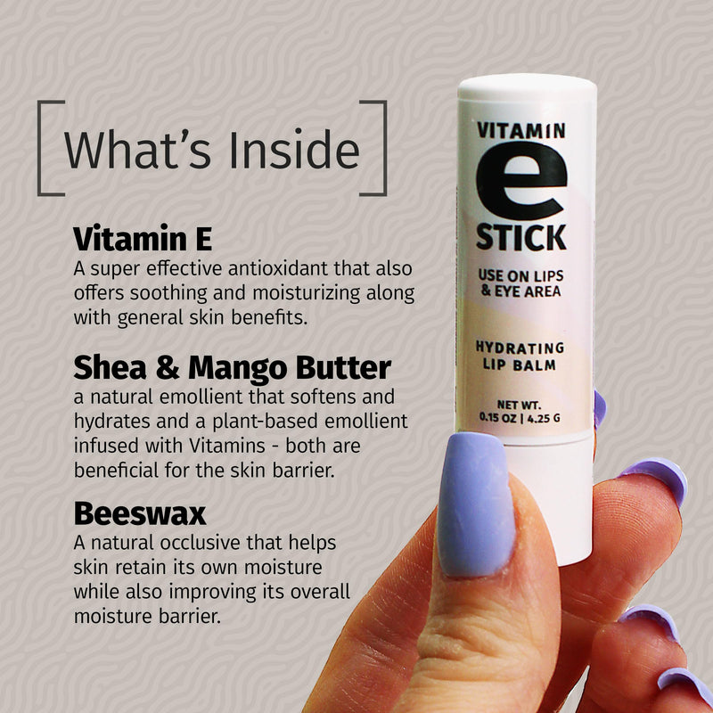 Vitamin E Stick, Hydrating Lip Balm & Under Eye Care, Pack of 6 | Beeswax, shea butter & allantoin, soothes chapped lips, vit e lip balm stick for men & women 0.14 Ounce (Pack of 6)