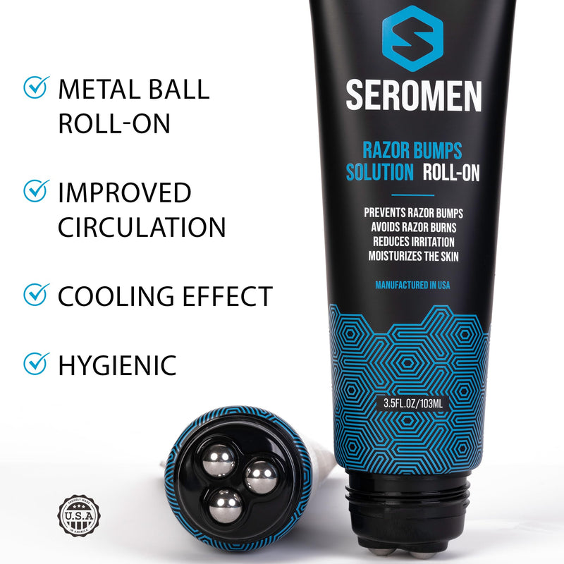 [Australia] - Seromen Razor Bump Treatment for Men - Ingrown Hair Treatment for Men - Face & Body After Shave & Razor Burn Treatment - Metal Roll On Soothes Skin & Calms Irritation (3.5fl.oz) Made in USA. 