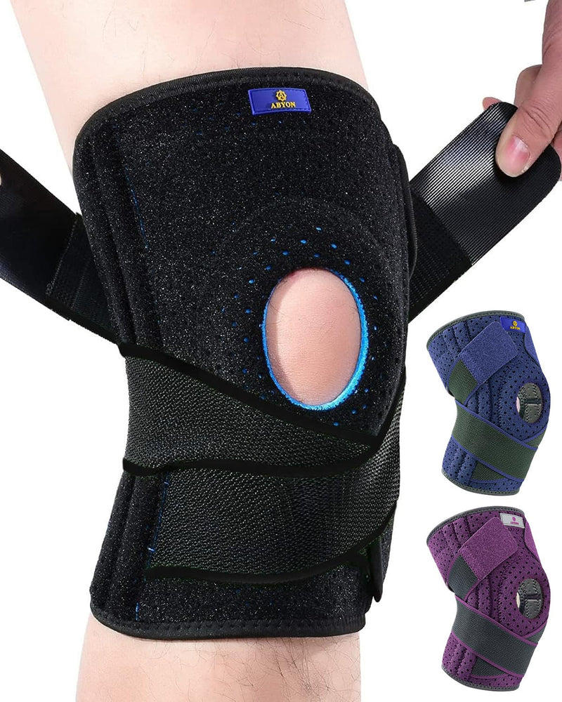 ABYON Adjustable Knee Brace for Men & Women - Maximum Support with Dual Side Stabilizers & Crossed Compression Straps for Meniscus Tear, ACL, MCL, LCL, Patella Injury and Post-Surgery Recovery - Please Check How To Size Video Large/X-Large (Pack of 1)