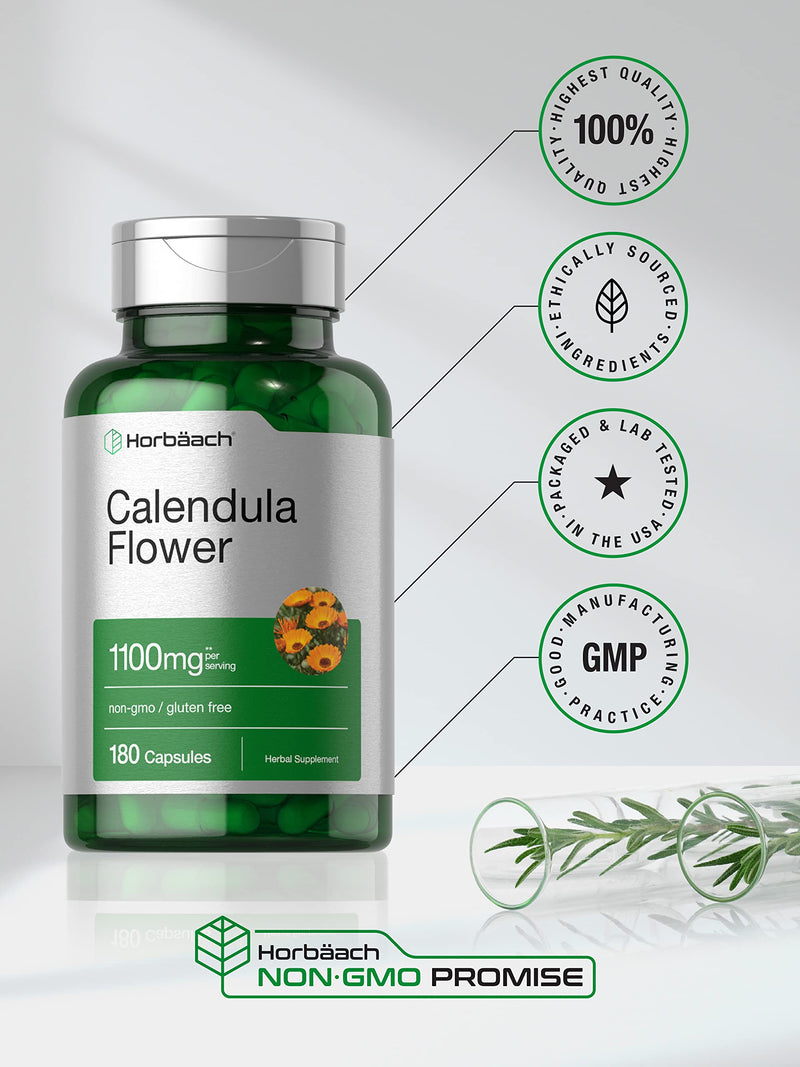 [Australia] - Horb√§ach Calendula Flower Capsules 1100mg | 180 Count | Marigold Extract | Non-GMO, Gluten Free Herbal Supplement 