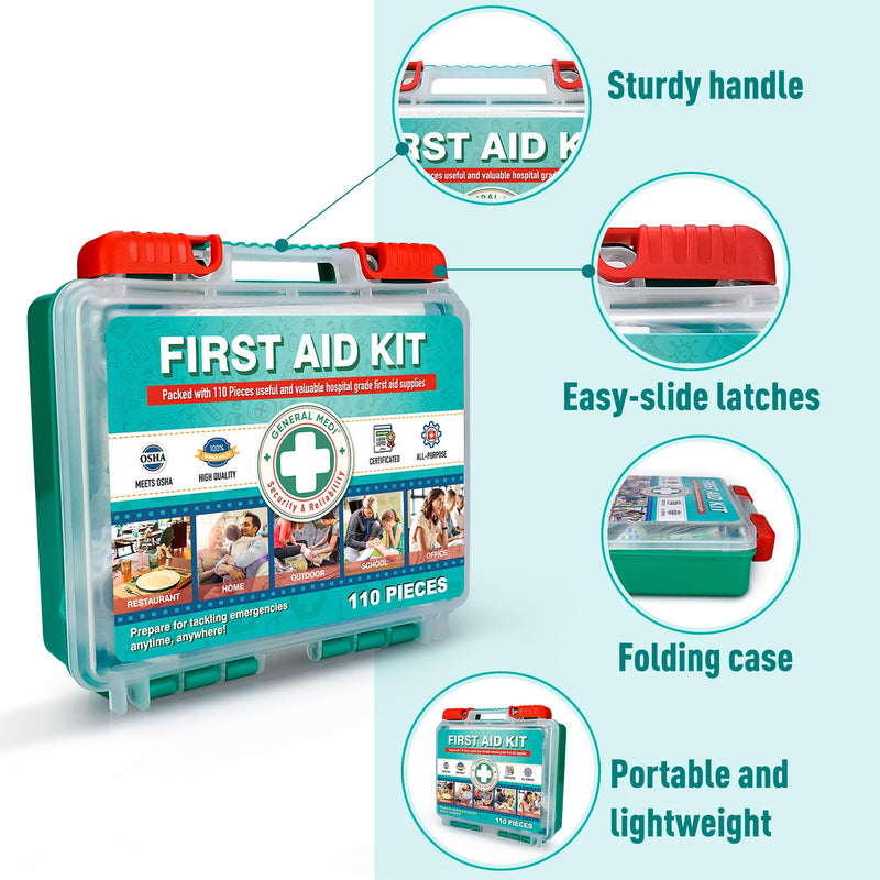[Australia] - General Medi 110 Pieces Small First Aid Kit - HardCase First Aid Box - Contains Premium Medical Supplies for Travel, Home, Office, Vehicle, Camping, Workplace & Outdoor 