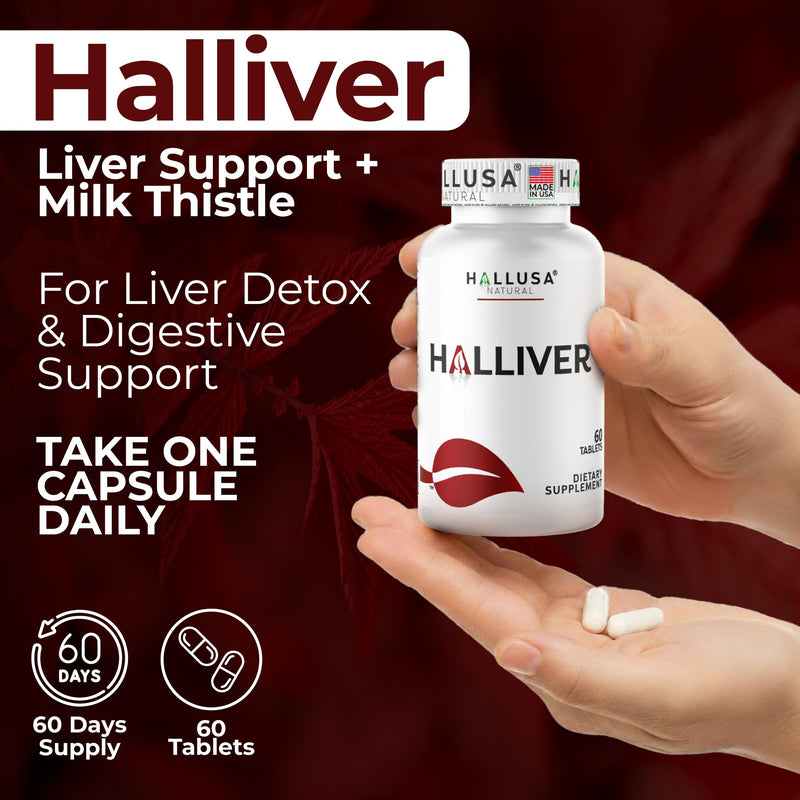 Halliver Liver Supplement with Milk Thistle, 60 Tablets | Liver Cleanse Detox & Digestive Support Supplement with B Vitamins, Artichoke & Aloe Vera, Non-GMO, Gluten Free